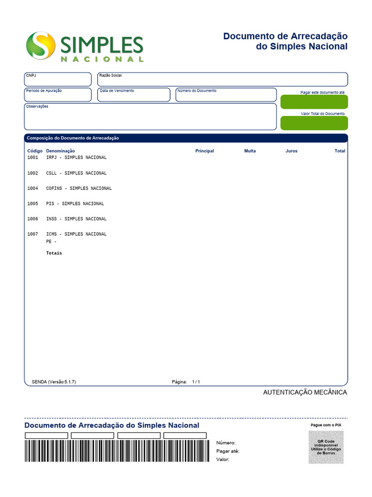 Documento de Arrecadação Simples Nacional | PDF