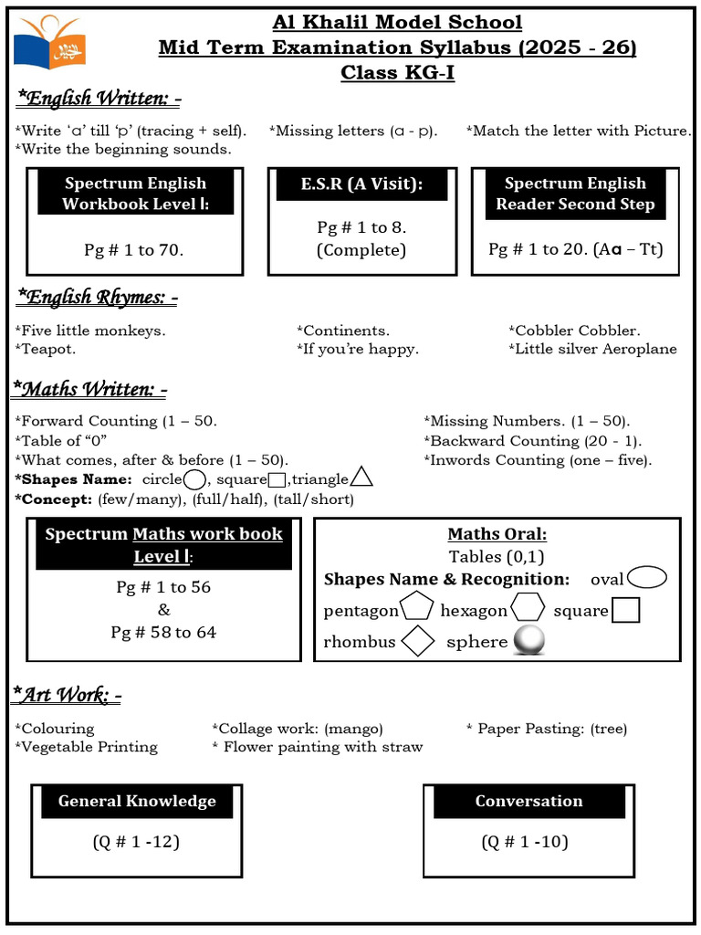 KG-I Mid Term Exam Syllabus 2025-26 | PDF | Elementary Geometry ...
