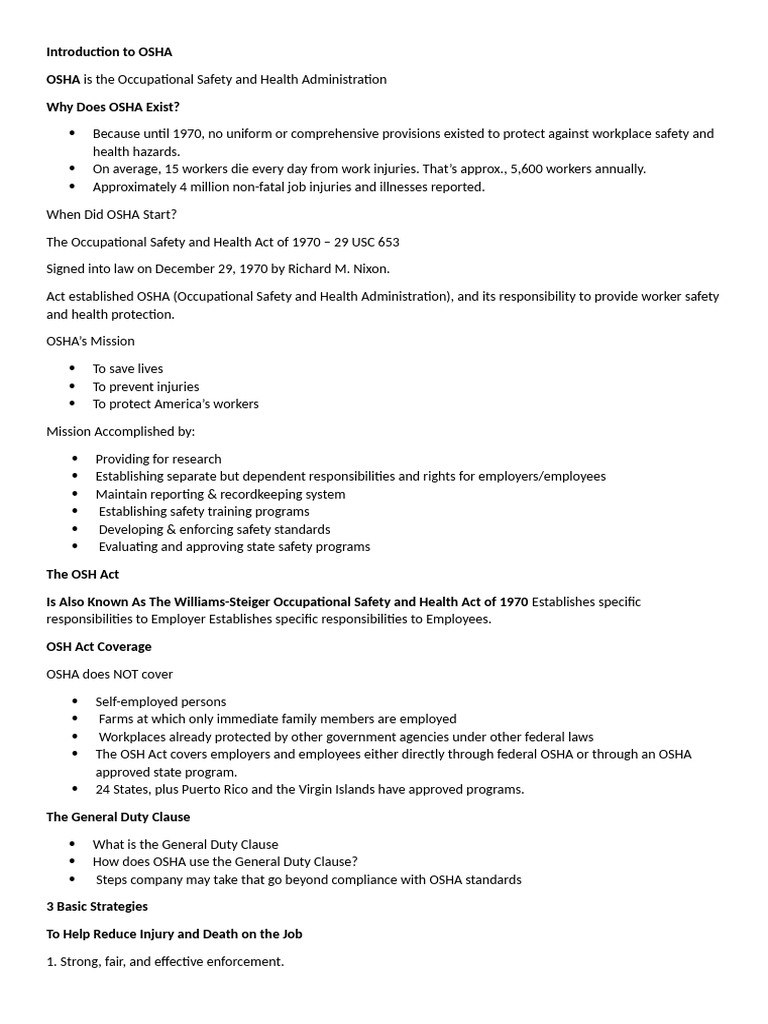 Overview of OSHA and Workplace Safety | PDF | Occupational Safety And ...