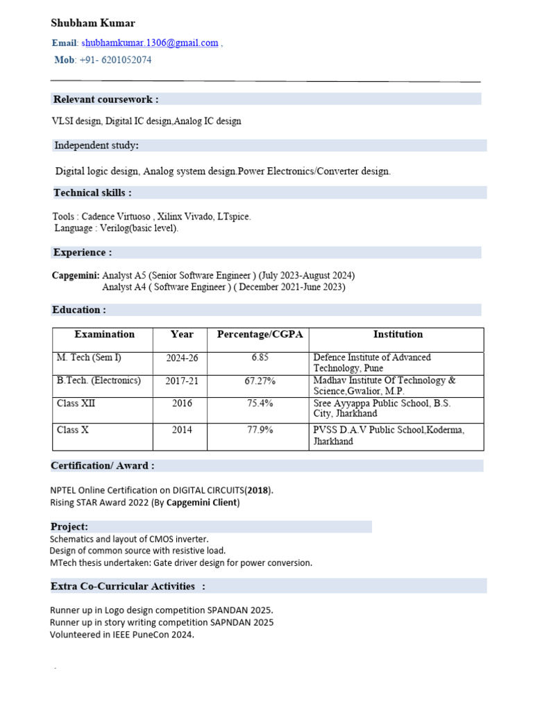Shubham Kumar Resume | PDF