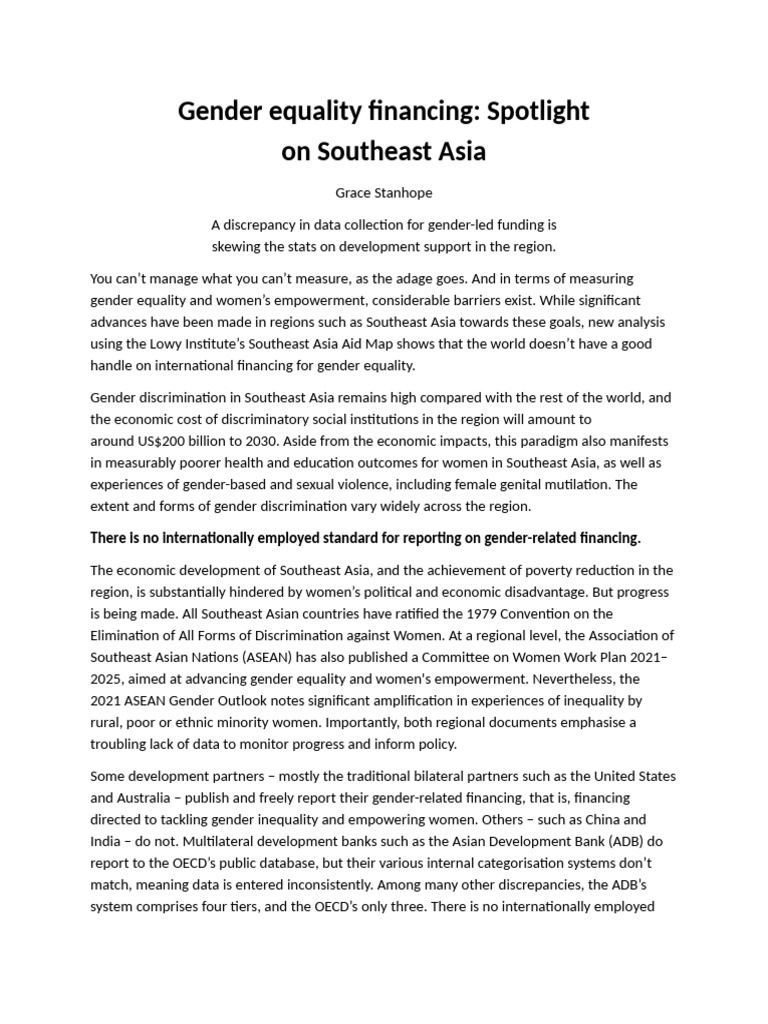 Gender Equality Financing in Southeast Asia | PDF | Gender Equality ...