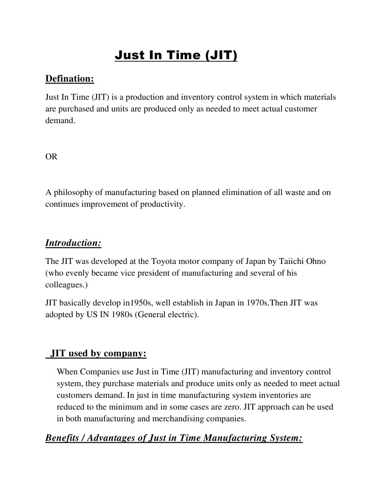 Just In Time (JIT) Manufacturing Overview | PDF | Inventory ...