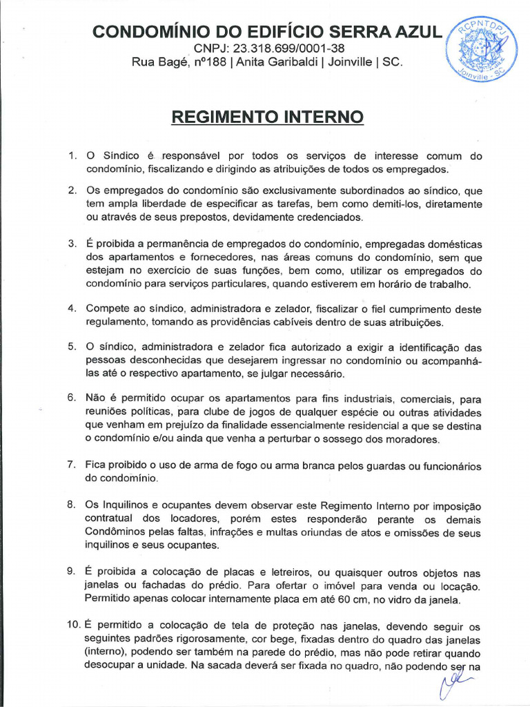 Regimento Interno Registrado | PDF
