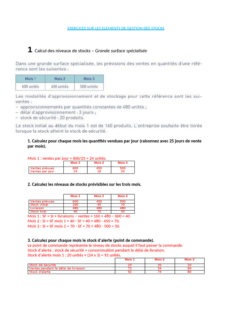 Gestion des stocks : exercices pratiques | PDF