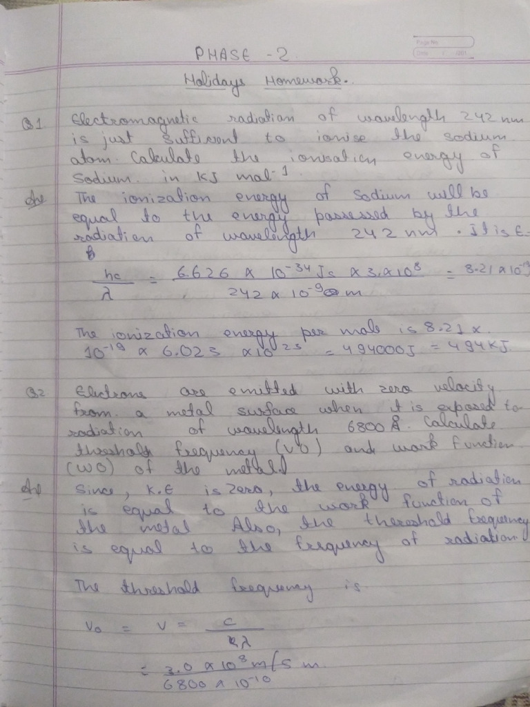 Chemistry Phase 2 Holiday Homework | PDF
