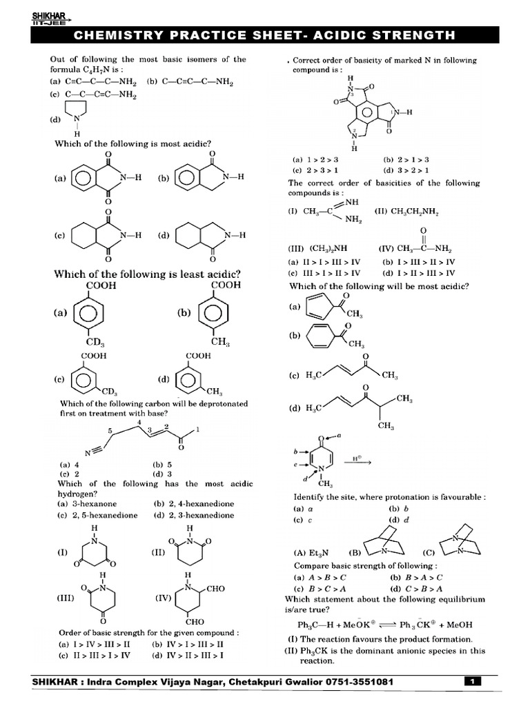 Chemistry Practice Sheet-Acidic Strenght (Neon) With Ans 17.11.2025 ...