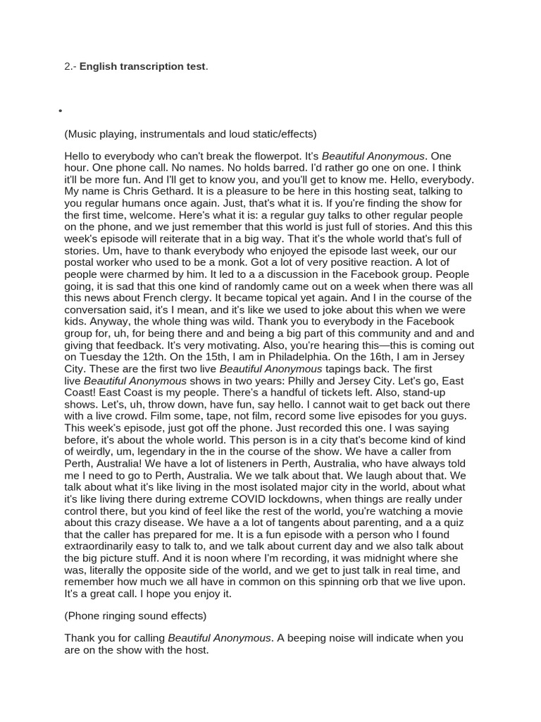 Perth Caller on Beautiful Anonymous Show | PDF
