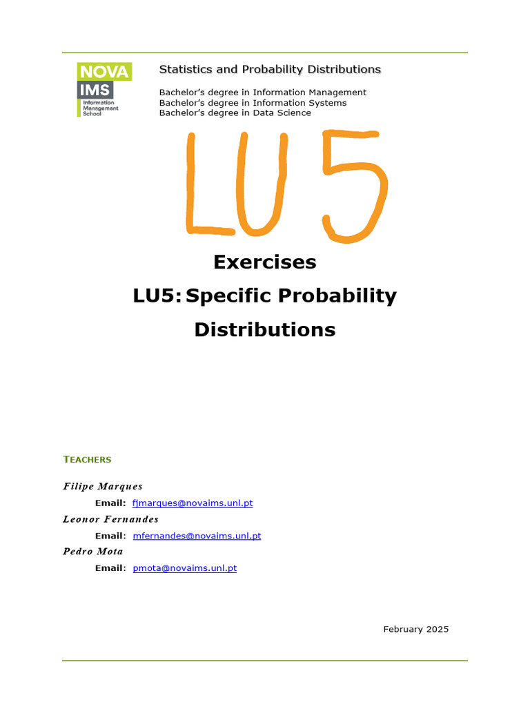 LU5 Exercises | PDF | Probability Distribution | Random Variable