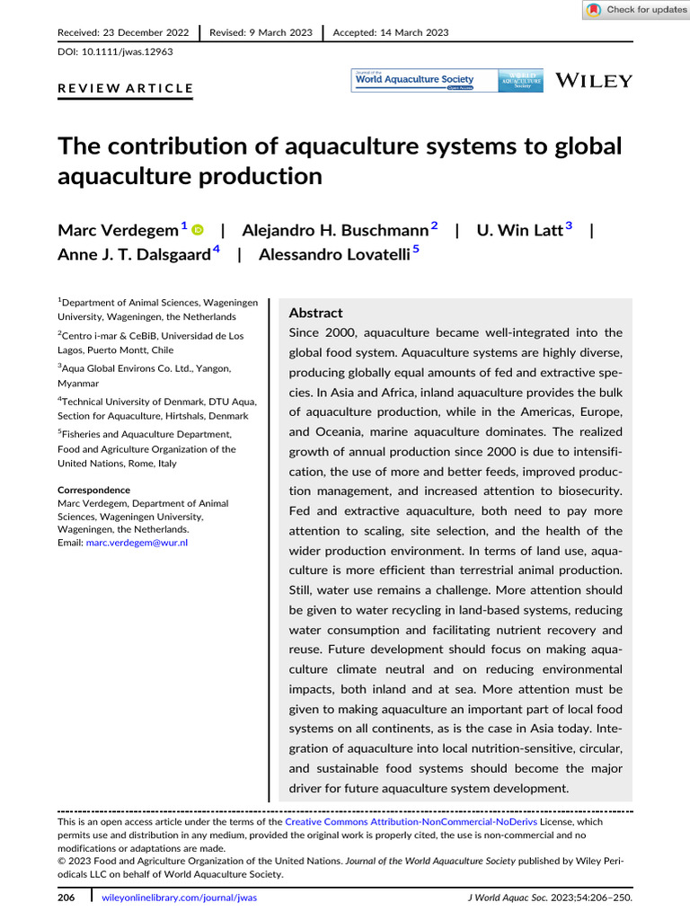 The Contribution Of Aquaculture Systems To Globalaquaculture Production