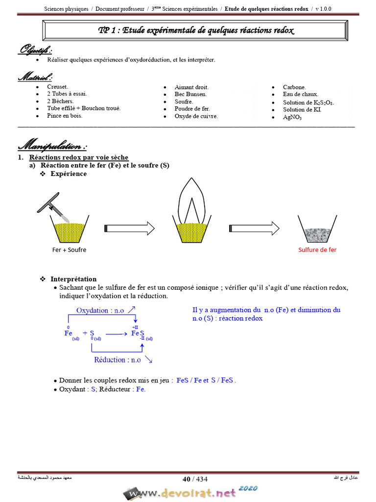 Étude des réactions redox en TP 3ème | PDF | Réaction d'oxydoréduction ...