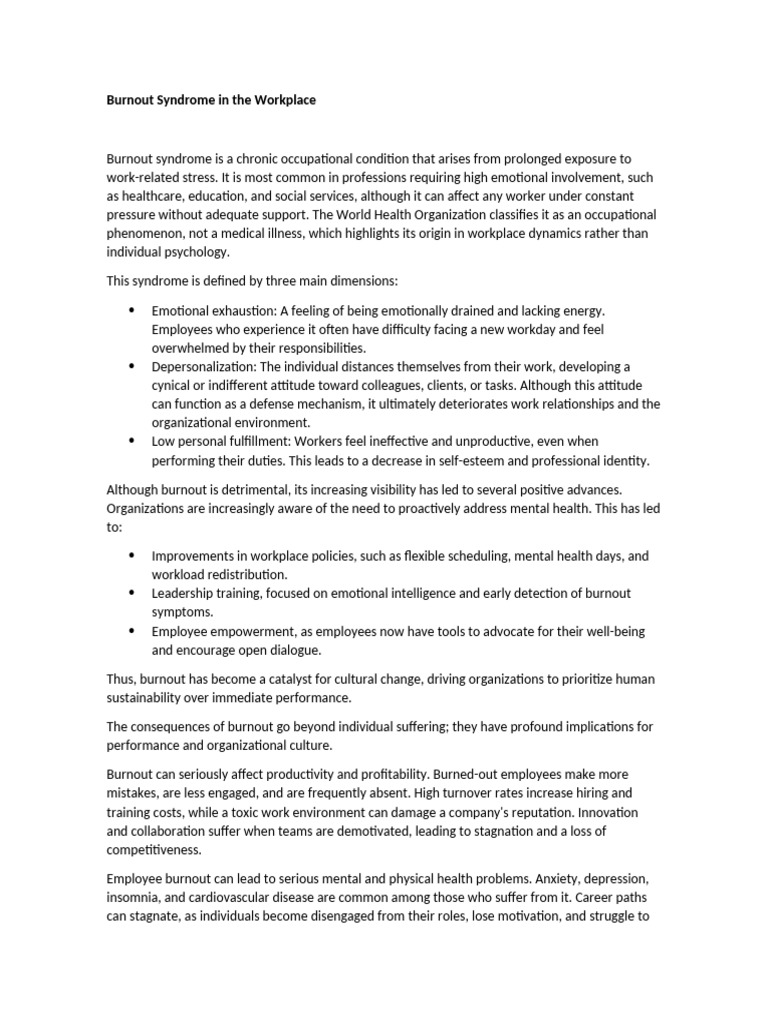 Burnout Syndrome in The Workplace | PDF | Occupational Burnout | Emotions