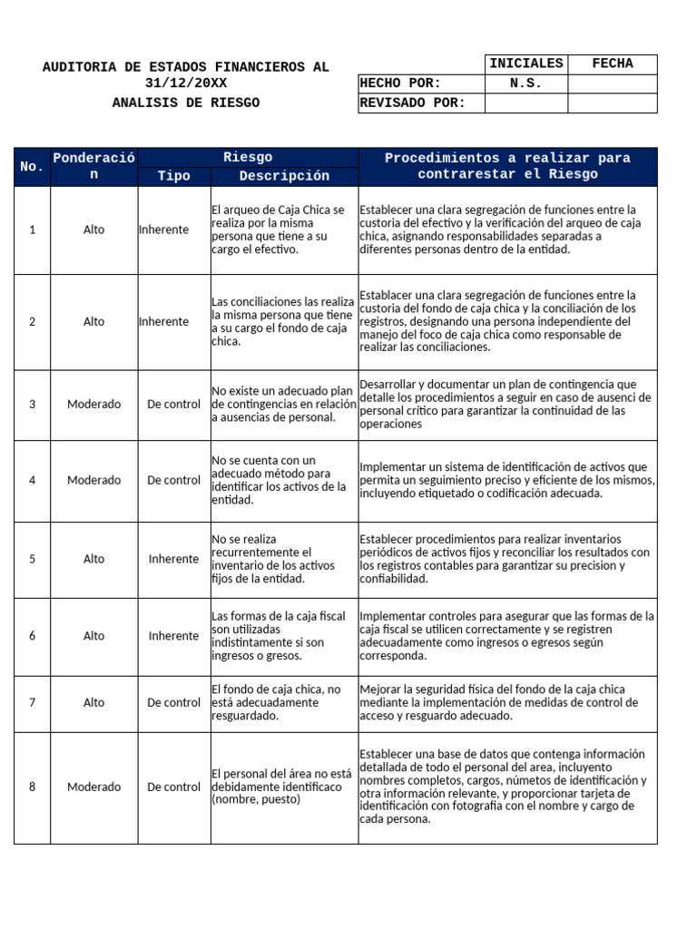 Análisis de Riesgos en Auditoría Financiera | PDF | Auditoría | Informática