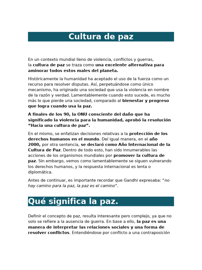 Promoviendo la Cultura de Paz Global | PDF | Paz | Derechos humanos