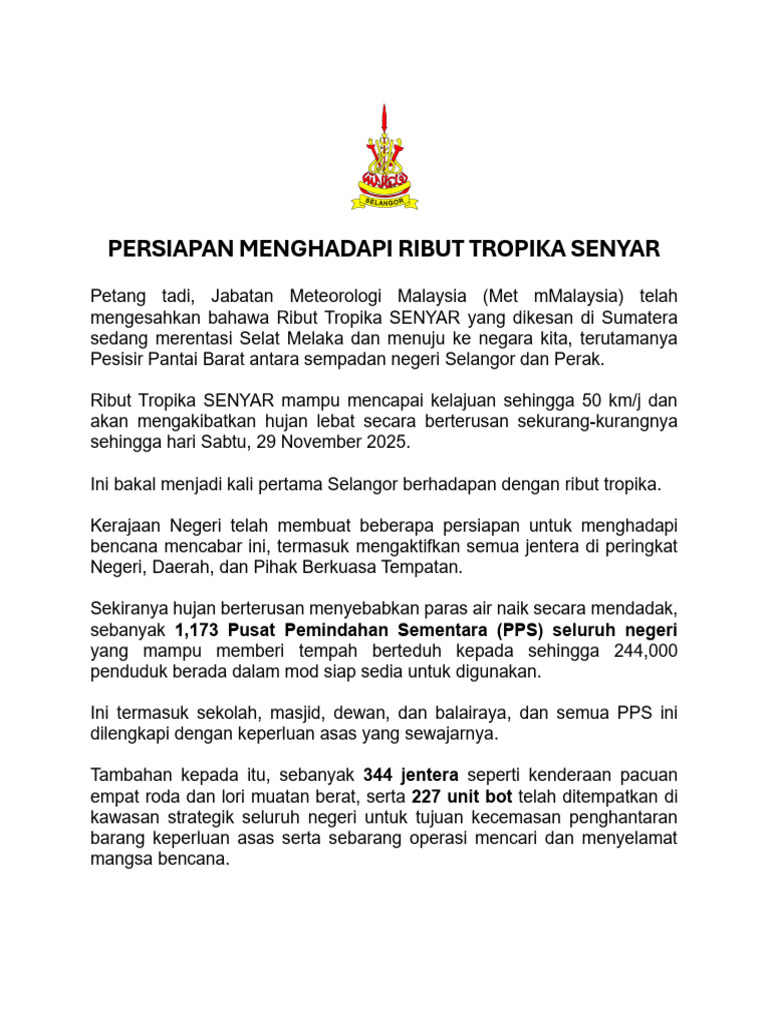 Persiapan Selangor Hadapi Ribut SENYAR | PDF