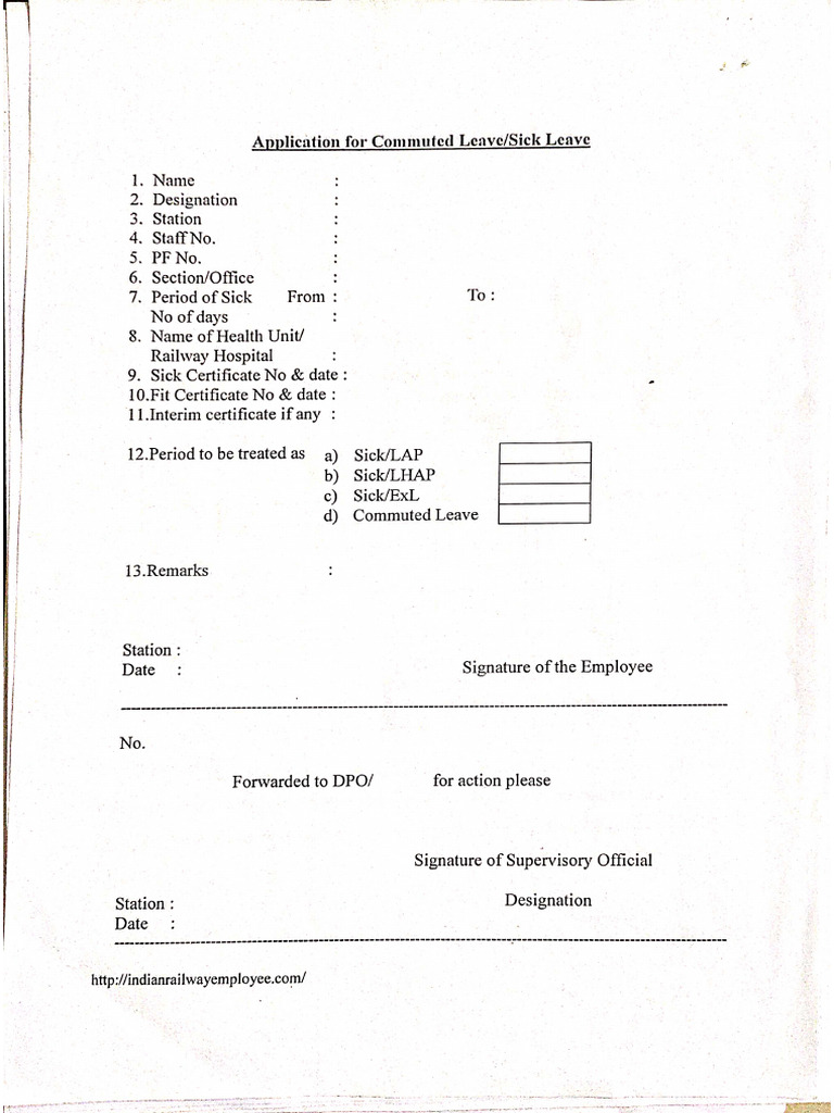 Application For Commuted Leave, Sick Leave | PDF