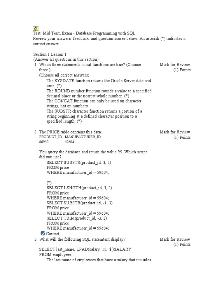 Mid Term Exam Review: Database Programming with SQL Functions and Join ...
