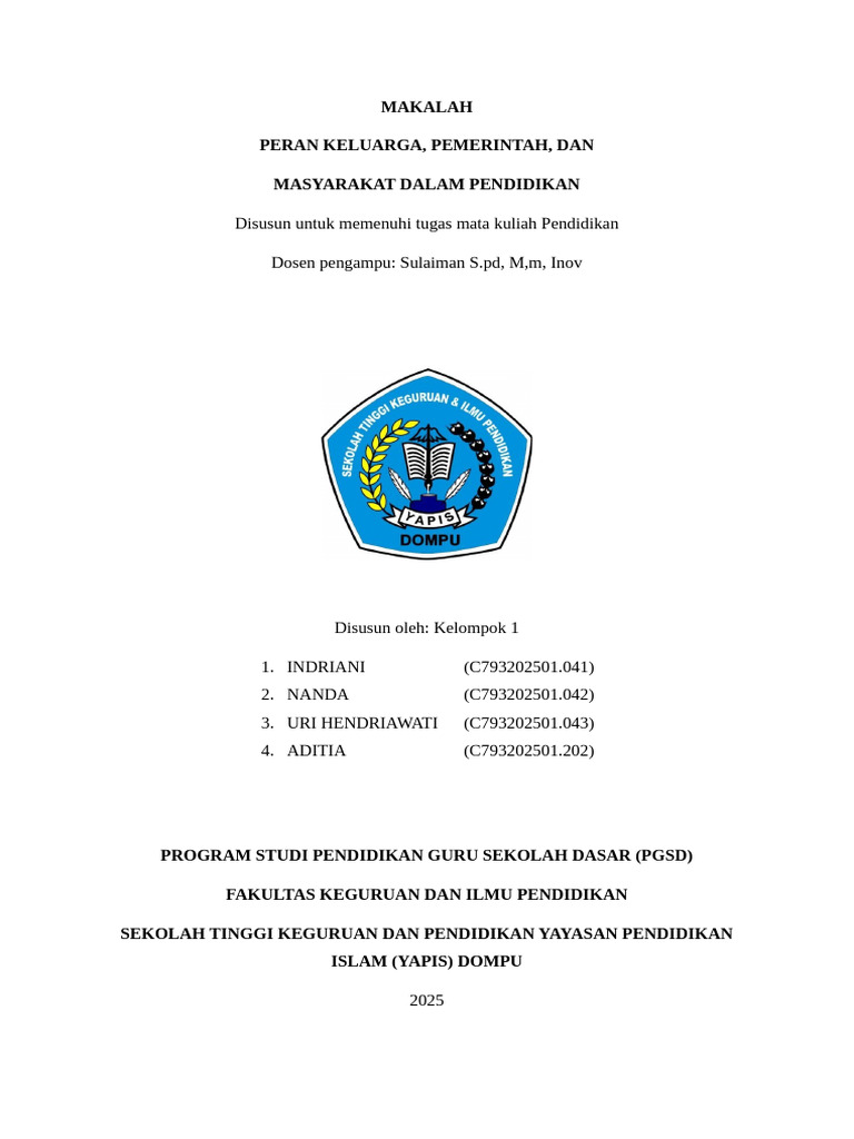 Sinergi Keluarga, Pemerintah, dan Masyarakat dalam Pendidikan | PDF