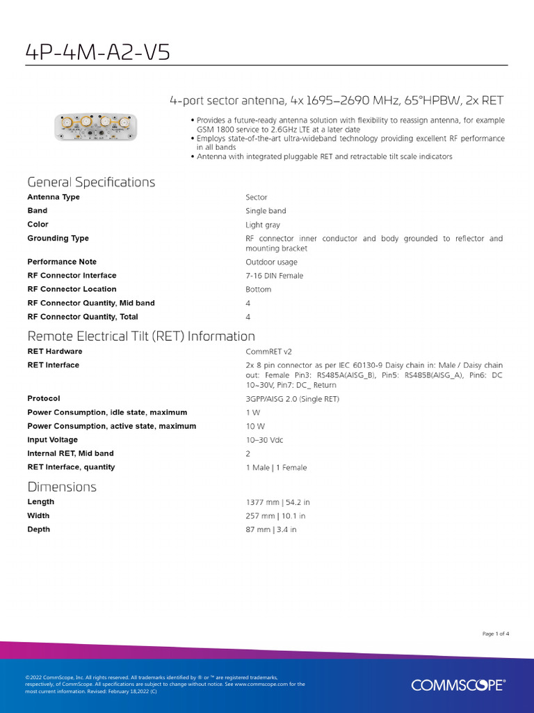 CommScope 4P-4M-A2-V5 Specifications | PDF