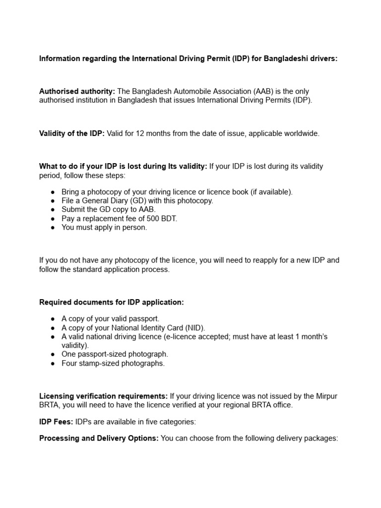 International Driving Permit Guide for Bangladesh | PDF | Driver's ...