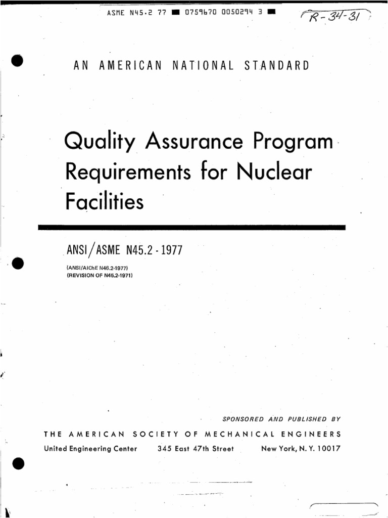 Ansi N45.2 | PDF | Nuclear Power | Quality Assurance