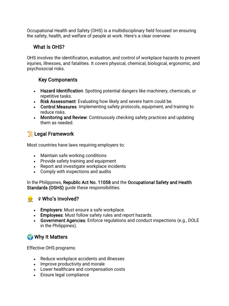 Understanding Occupational Health and Safety | PDF