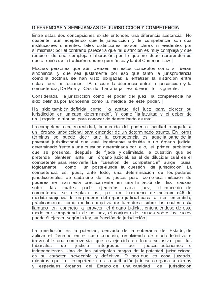 DIFERENCIAS Y SEMEJANZAS DE JURISDICCION Y COMPETENCIA | PDF ...