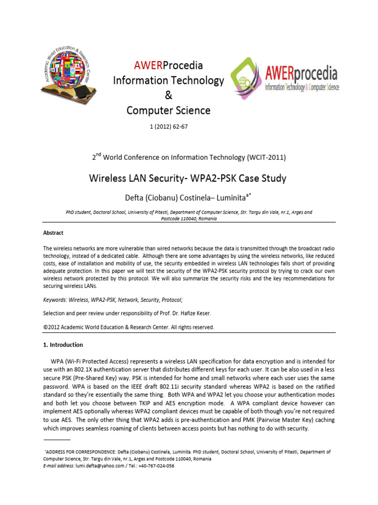 WPA2-PSK Wireless Security Analysis | PDF | Computer Networking ...