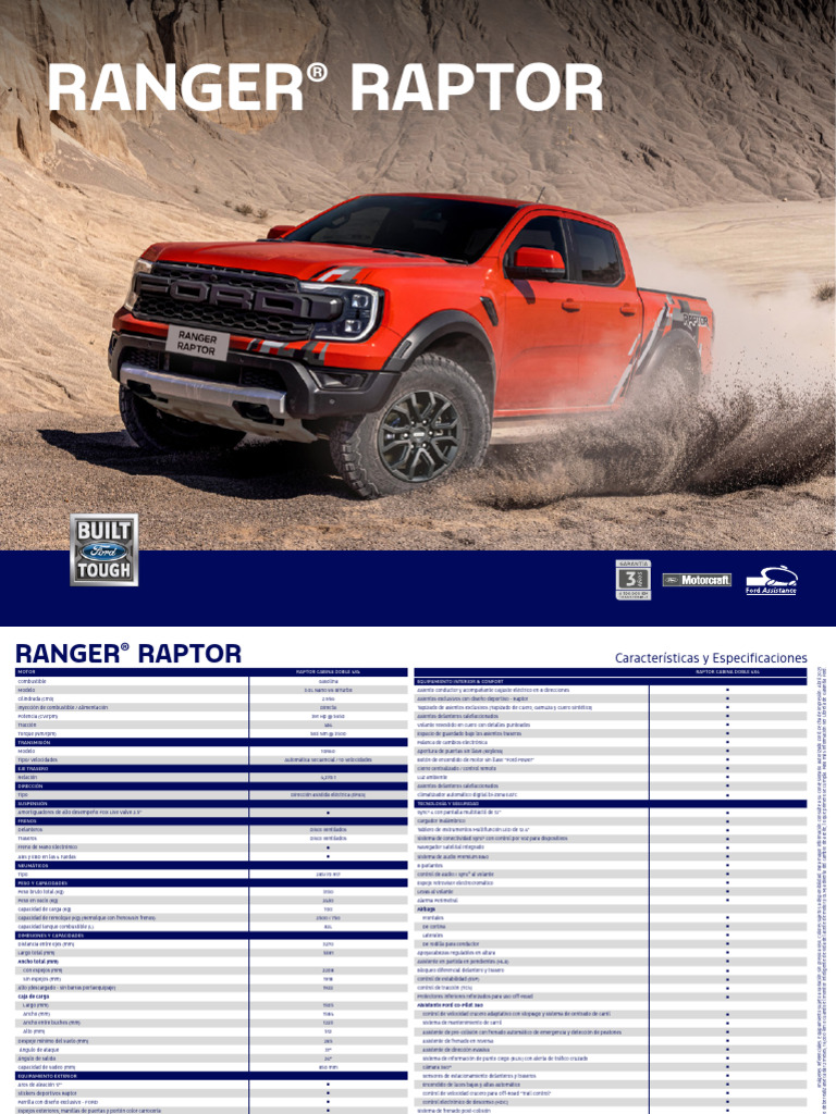 Especificaciones Ford Ranger Raptor 4x4 | PDF | Tracción en las cuatro ...