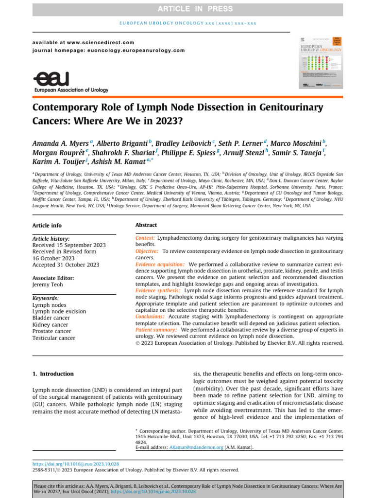 Contemporary Role of Lymph Node Dissection in Genitourinary Cancers ...