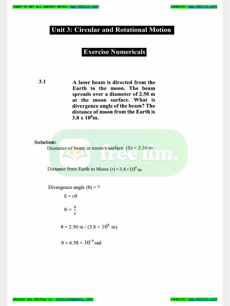 11th Phy New Ch3 Numericals | PDF