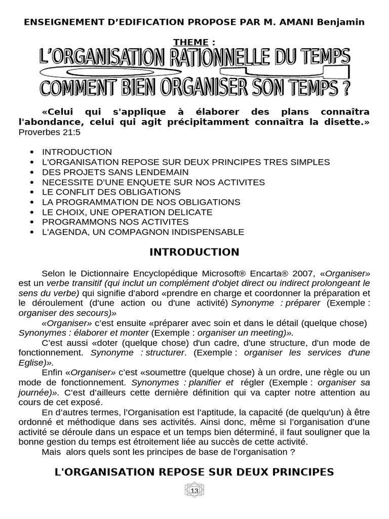 Organisation et Gestion du Temps Efficace | PDF