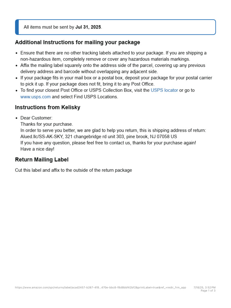 Package Mailing and Return Instructions | PDF | United States Postal ...