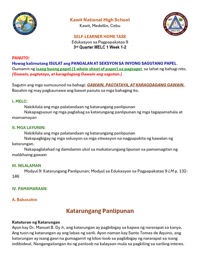 2025 Q3 EsP 9 MODYUL 1 WEEK 1 2 | PDF