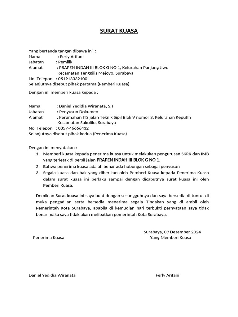 Surat Kuasa SKRK Imb | PDF