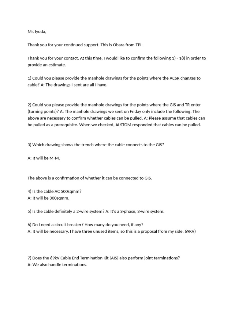 Cable Project Specification Clarifications | PDF | Electrical ...