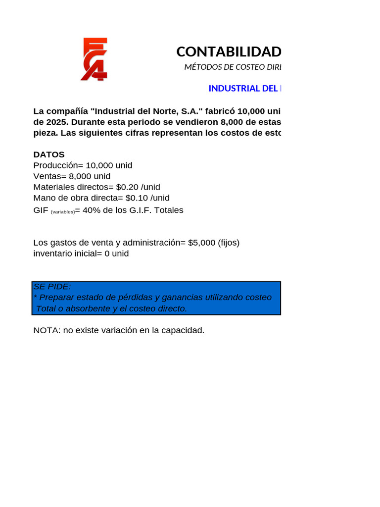 Costeo Directo y Absorbente en Contabilidad | PDF | Negocios económicos ...