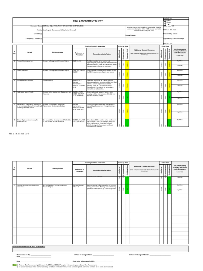 Breathing Air Compressor Risk Assessment | PDF | Risk | Safety