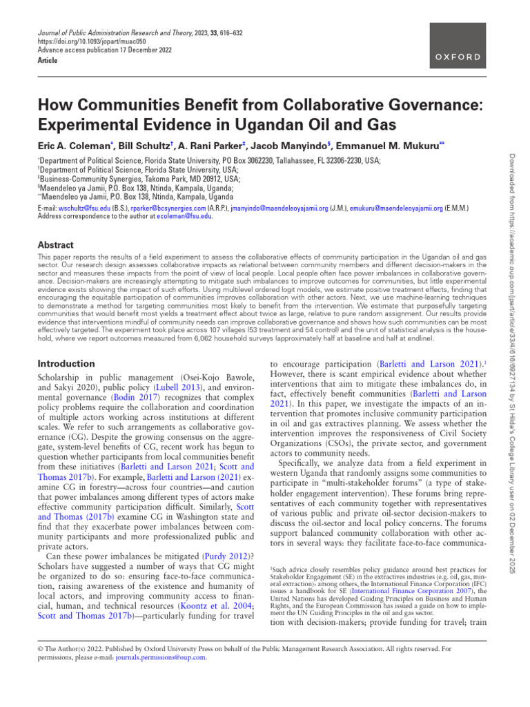 Collaborative Governance in Ugandan Oil | PDF | Policy | Governance