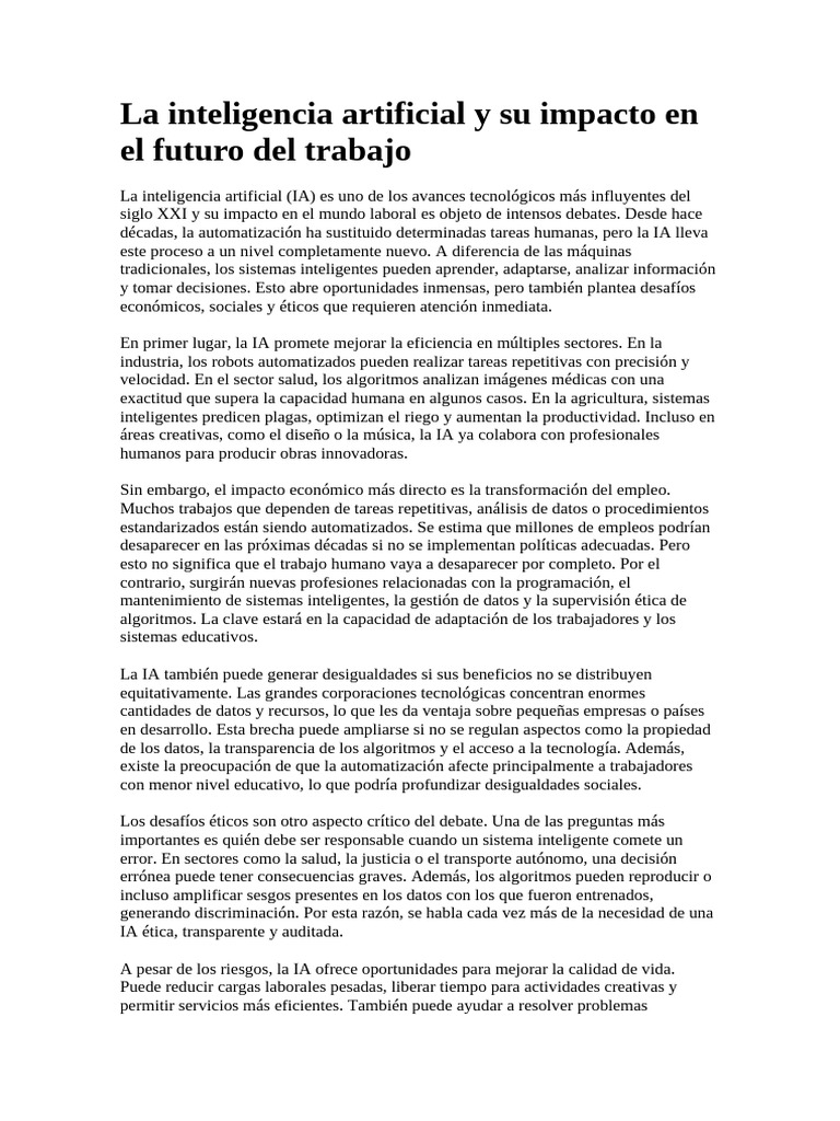 Impacto de la IA en el futuro laboral | PDF | Inteligencia artificial ...