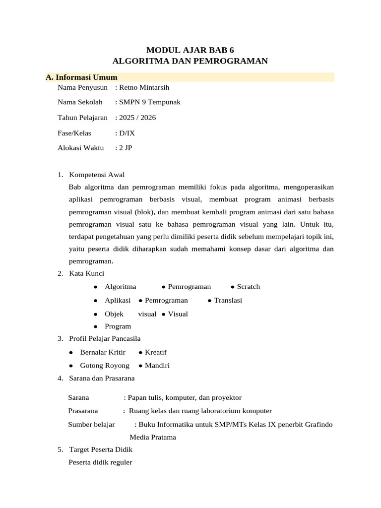 Modul Ajar Algoritma dan Pemrograman | PDF