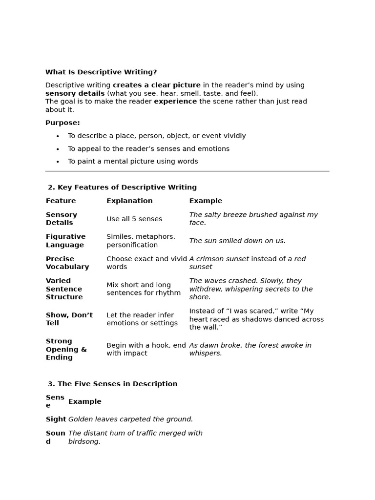 Descriptive Writing Grade 8 2025 | PDF | Senses