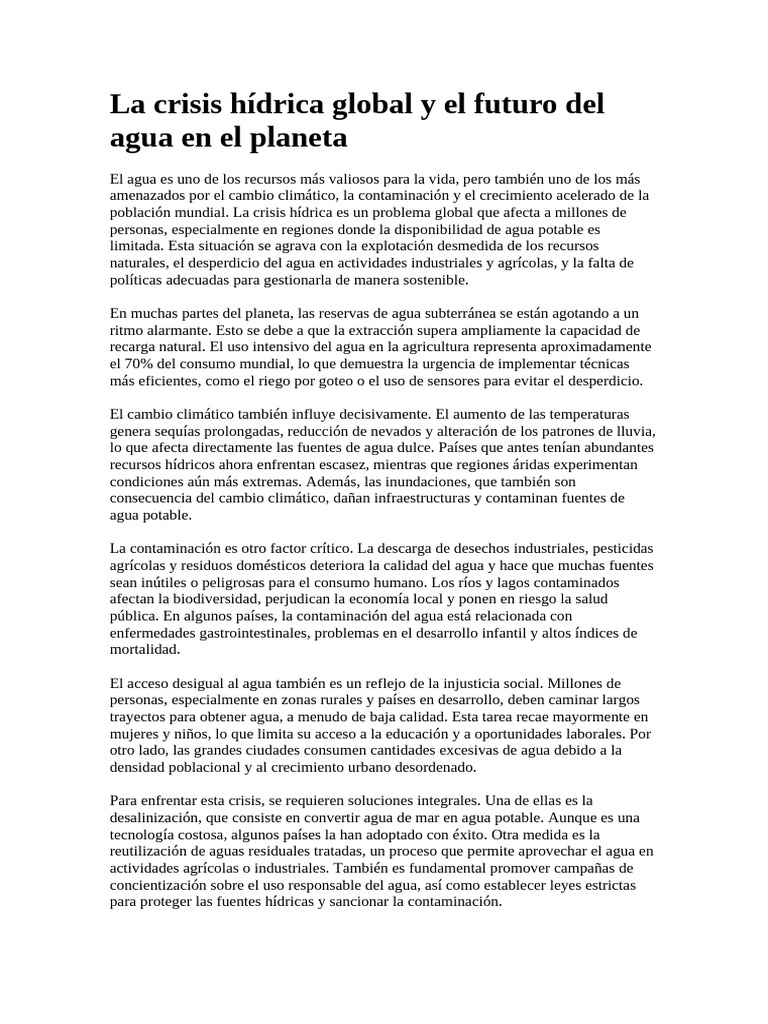 La Crisis Hídrica Global y El Futuro Del Agua en El Planeta | PDF ...
