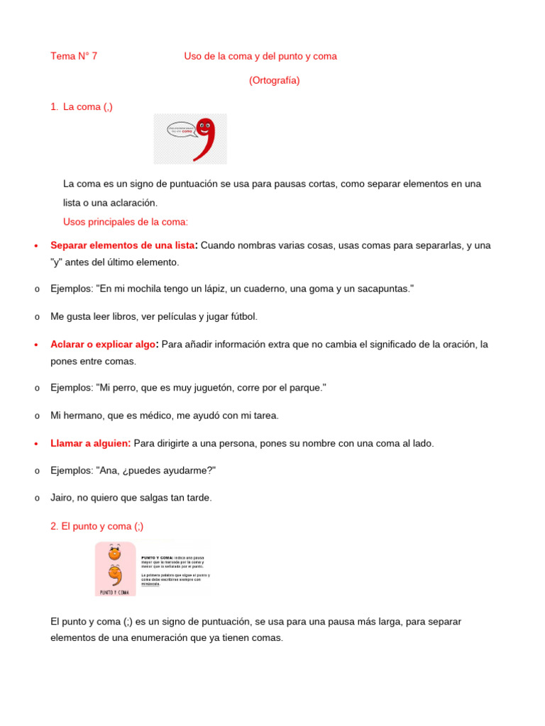 Tema N Uso de la coma, el punto y coma (12) | PDF | Puntuación