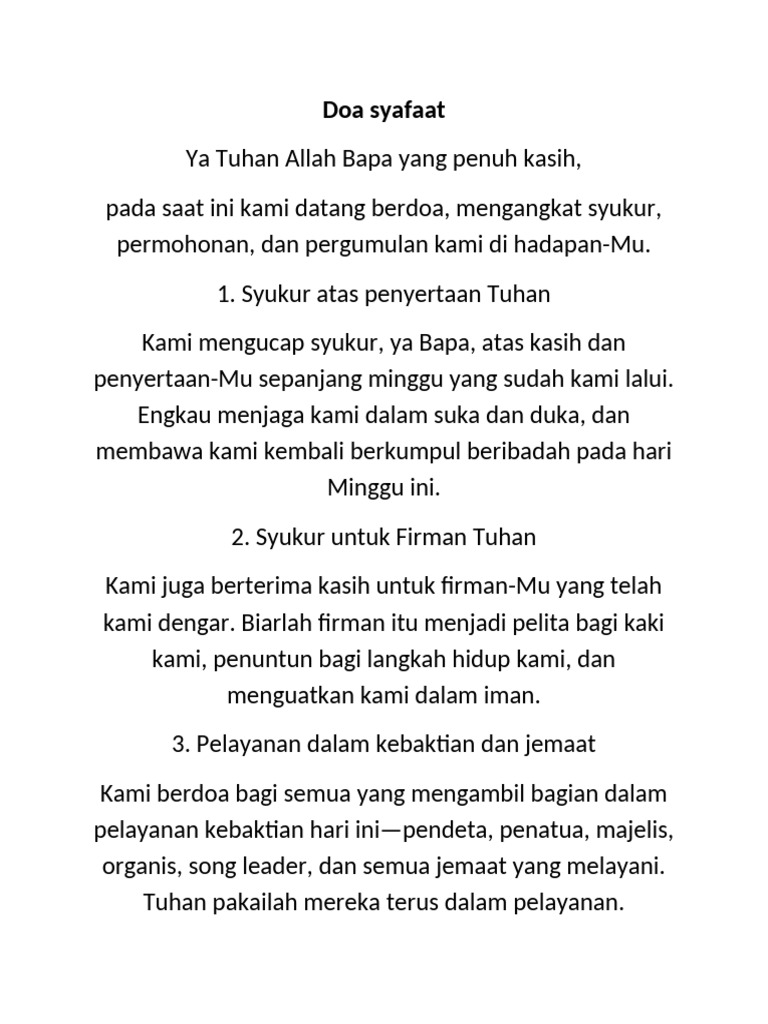 Doa Syafaat untuk Jemaat dan Pelayanan | PDF