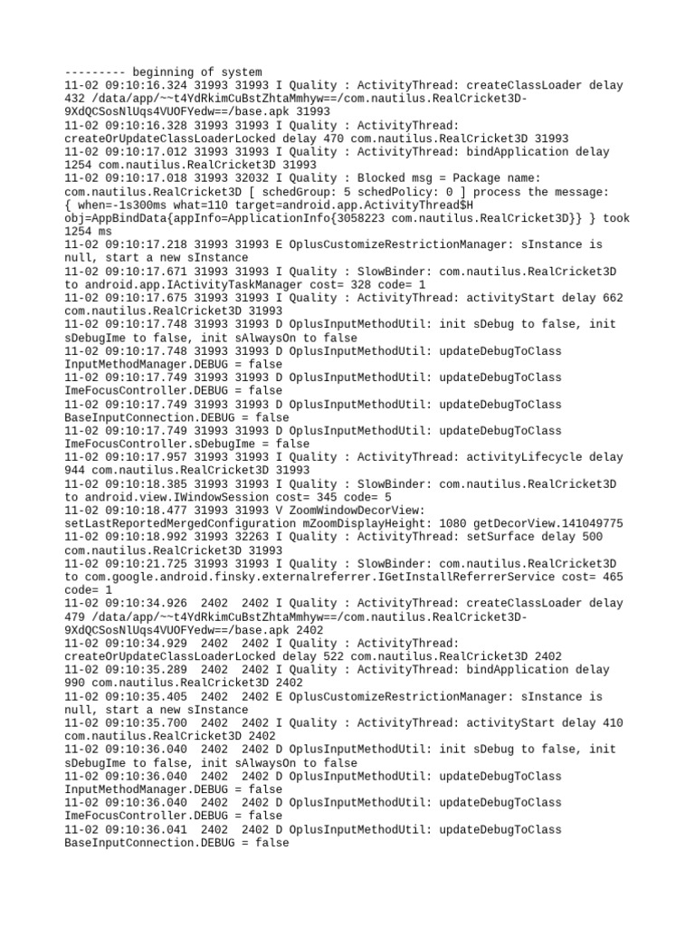 Real Cricket 3D App Performance Logs | PDF | Computing | System Software
