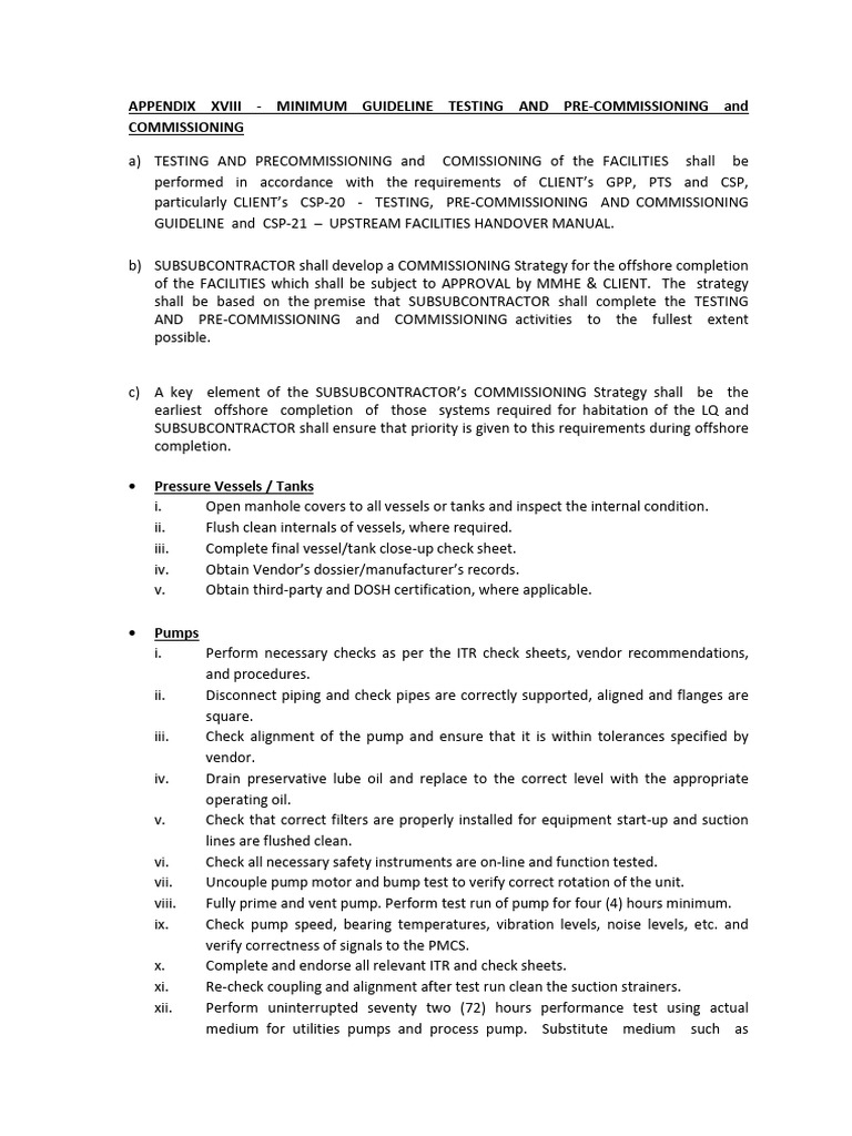 Minimum Guideline for Testing, Pre-Commissioning and Commissioning ...