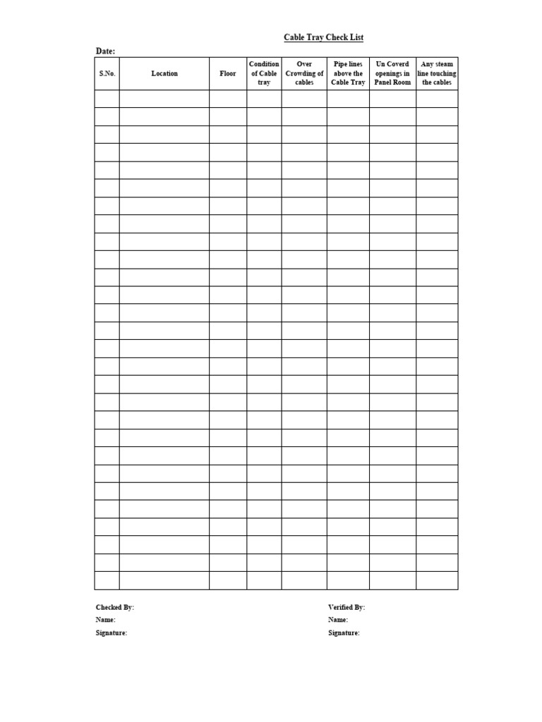 Cable Tray Inspection Checklist | PDF
