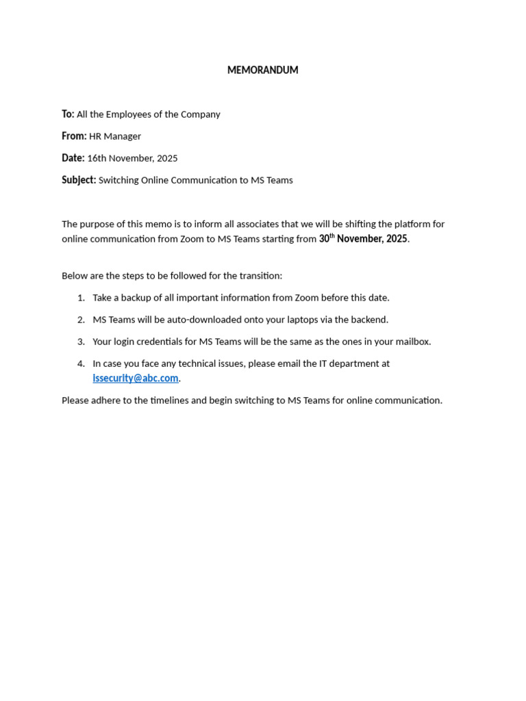 Example of A Memorandum or Memo | PDF