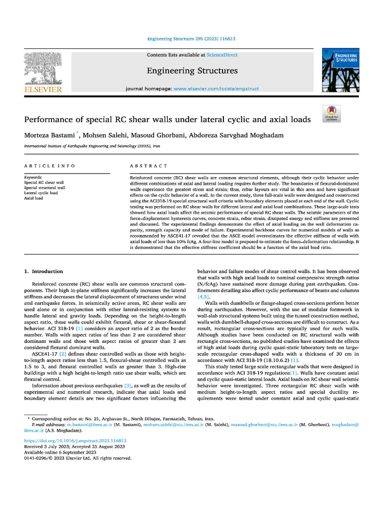 Performance of Special RC Shear Walls Under Lateral Cyclic and Axial ...