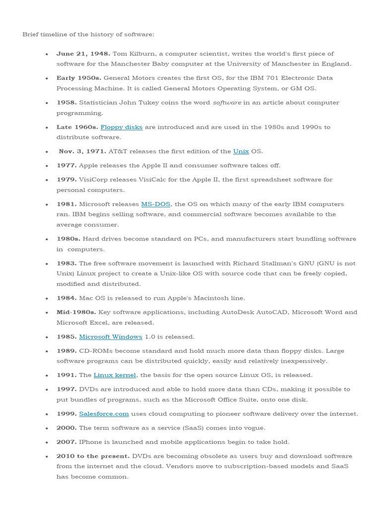 History of Software Development Timeline | PDF | Operating System | Linux